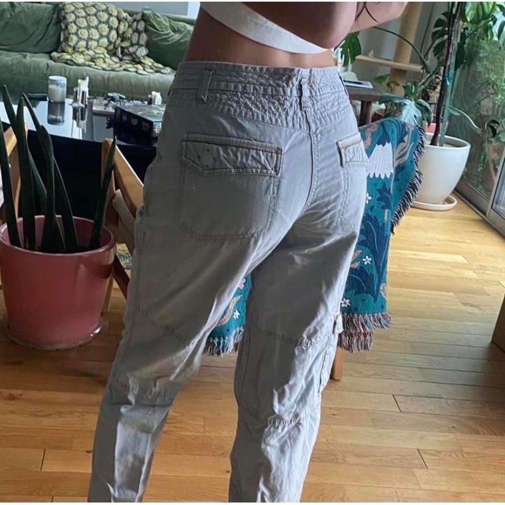 Eddie Bauer Light Gray Cargo Pants Mid Rise Straight Leg Size M 100% Cotton